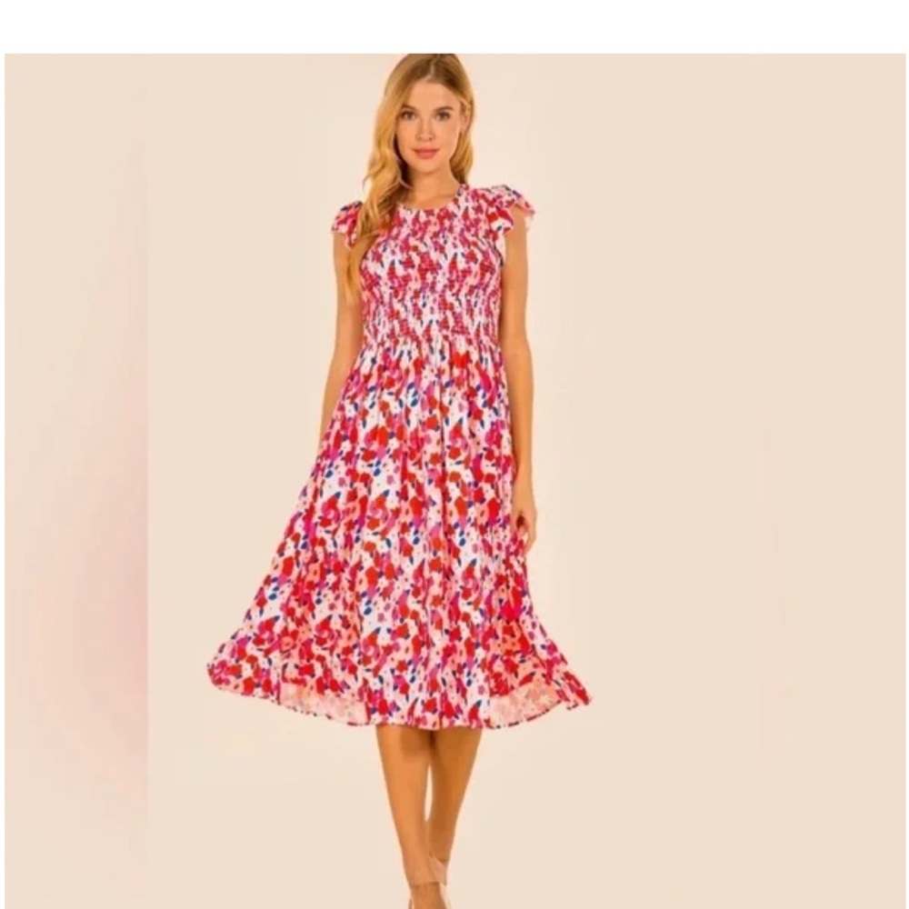 Elegant Pink Floral Midi Dress